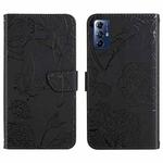 For Motorola Moto G Play 2023 HT03 Skin Feel Butterfly Embossed Flip Leather Phone Case(Black)