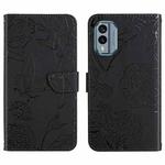 For Nokia X30 HT03 Skin Feel Butterfly Embossed Flip Leather Phone Case(Black)