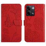 For OPPO Reno9 / Reno9 Pro HT03 Skin Feel Butterfly Embossed Flip Leather Phone Case(Red)