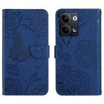 For OPPO Reno9 / Reno9 Pro HT03 Skin Feel Butterfly Embossed Flip Leather Phone Case(Blue)