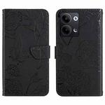 For OPPO Reno9 / Reno9 Pro HT03 Skin Feel Butterfly Embossed Flip Leather Phone Case(Black)