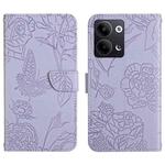 For OPPO Reno9 / Reno9 Pro HT03 Skin Feel Butterfly Embossed Flip Leather Phone Case(Purple)