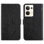 For OPPO Reno9 Pro+ HT03 Skin Feel Butterfly Embossed Flip Leather Phone Case(Black)