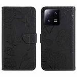 For Xiaomi 13 Pro HT03 Skin Feel Butterfly Embossed Flip Leather Phone Case(Black)