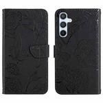 For Samsung Galaxy A34 5G HT03 Skin Feel Butterfly Embossed Flip Leather Phone Case(Black)