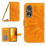 For Honor 80 Pro HT04 Skin Feel Sun Flower Embossed Flip Leather Phone Case with Lanyard(Yellow)