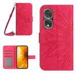 For Honor 80 Pro HT04 Skin Feel Sun Flower Embossed Flip Leather Phone Case with Lanyard(Rose Red)