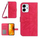 For Honor 80 SE HT04 Skin Feel Sun Flower Embossed Flip Leather Phone Case with Lanyard(Rose Red)