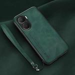 For Honor Play 40 Plus Lamba Skin Feel Leather Back Phone Case with Strap(Deep Green)