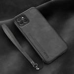 For Honor Play 20 Lamba Skin Feel Leather Back Phone Case with Strap(Dark Grey)
