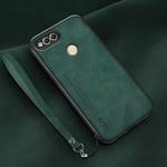 For Honor 7X Lamba Skin Feel Leather Back Phone Case with Strap(Deep Green)