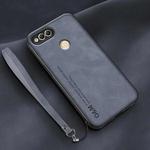 For Honor 7X Lamba Skin Feel Leather Back Phone Case with Strap(Blue)