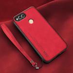 For Honor 7X Lamba Skin Feel Leather Back Phone Case with Strap(Red)