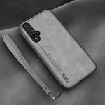 For Honor 20 Lamba Skin Feel Leather Back Phone Case with Strap(Space Grey)