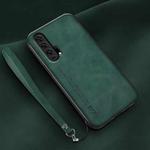 For Honor 20 Pro Lamba Skin Feel Leather Back Phone Case with Strap(Deep Green)