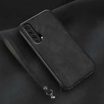 For Honor 20 Pro Lamba Skin Feel Leather Back Phone Case with Strap(Black)