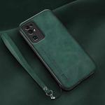 For Honor 30 Lamba Skin Feel Leather Back Phone Case with Strap(Deep Green)