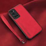 For Honor 30 Pro Lamba Skin Feel Leather Back Phone Case with Strap(Red)