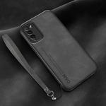 For Honor 30 Youth Lamba Skin Feel Leather Back Phone Case with Strap(Dark Grey)