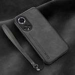 For Honor 50 Lamba Skin Feel Leather Back Phone Case with Strap(Dark Grey)