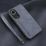 For Honor 50 Lamba Skin Feel Leather Back Phone Case with Strap(Blue)