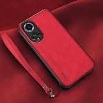 For Honor 50 Lamba Skin Feel Leather Back Phone Case with Strap(Red)