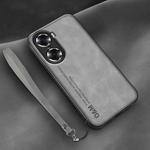 For Honor 60 Lamba Skin Feel Leather Back Phone Case with Strap(Space Grey)