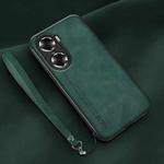For Honor 60 Lamba Skin Feel Leather Back Phone Case with Strap(Deep Green)