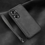 For Honor 60 Pro Lamba Skin Feel Leather Back Phone Case with Strap(Dark Grey)