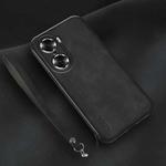 For Honor 60 Pro Lamba Skin Feel Leather Back Phone Case with Strap(Black)
