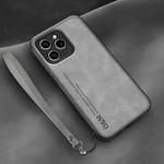 For Honor 60 SE Lamba Skin Feel Leather Back Phone Case with Strap(Space Grey)