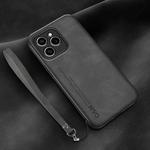 For Honor 60 SE Lamba Skin Feel Leather Back Phone Case with Strap(Dark Grey)