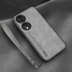 For Honor 70 Lamba Skin Feel Leather Back Phone Case with Strap(Space Grey)