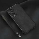For Honor 70 Pro Lamba Skin Feel Leather Back Phone Case with Strap(Black)