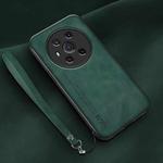 For Honor Magic3 Lamba Skin Feel Leather Back Phone Case with Strap(Deep Green)