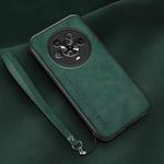 For Honor Magic4 Lamba Skin Feel Leather Back Phone Case with Strap(Deep Green)