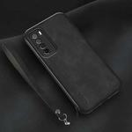 For Honor Play 4 Lamba Skin Feel Leather Back Phone Case with Strap(Black)