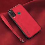 For Honor Play 4T Lamba Skin Feel Leather Back Phone Case with Strap(Red)