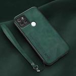 For Honor Play 5T Lamba Skin Feel Leather Back Phone Case with Strap(Deep Green)