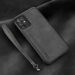 For Honor Play 5T Youth Lamba Skin Feel Leather Back Phone Case with Strap(Dark Grey)