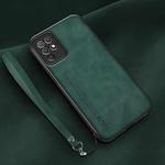 For Honor Play 5T Youth Lamba Skin Feel Leather Back Phone Case with Strap(Deep Green)