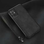 For Honor Play 5T Youth Lamba Skin Feel Leather Back Phone Case with Strap(Black)