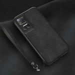For Honor Play 6T Lamba Skin Feel Leather Back Phone Case with Strap(Black)