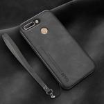 For Honor V9 Lamba Skin Feel Leather Back Phone Case with Strap(Dark Grey)