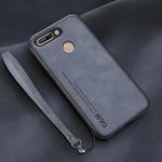 For Honor V9 Lamba Skin Feel Leather Back Phone Case with Strap(Blue)