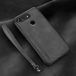 For Honor View 20 Lamba Skin Feel Leather Back Phone Case with Strap(Dark Grey)