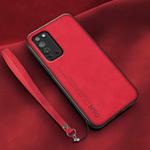 For Honor X10 Lamba Skin Feel Leather Back Phone Case with Strap(Red)