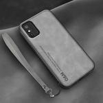 For Honor X10 Max Lamba Skin Feel Leather Back Phone Case with Strap(Space Grey)