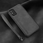 For Honor X10 Max Lamba Skin Feel Leather Back Phone Case with Strap(Dark Grey)