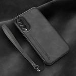 For Honor X20 SE Lamba Skin Feel Leather Back Phone Case with Strap(Dark Grey)